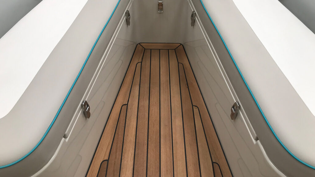 Yacht wooden floor close-up, showcasing impeccable craftsmanship and natural beauty.