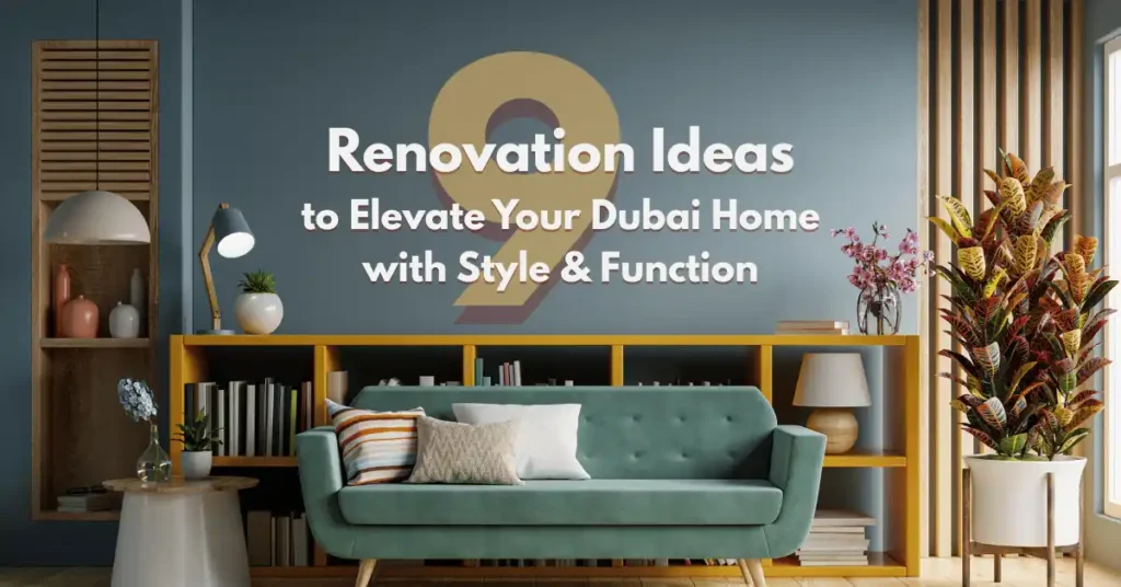 Modern Dubai living room showcasing open‑plan renovation with wooden accents