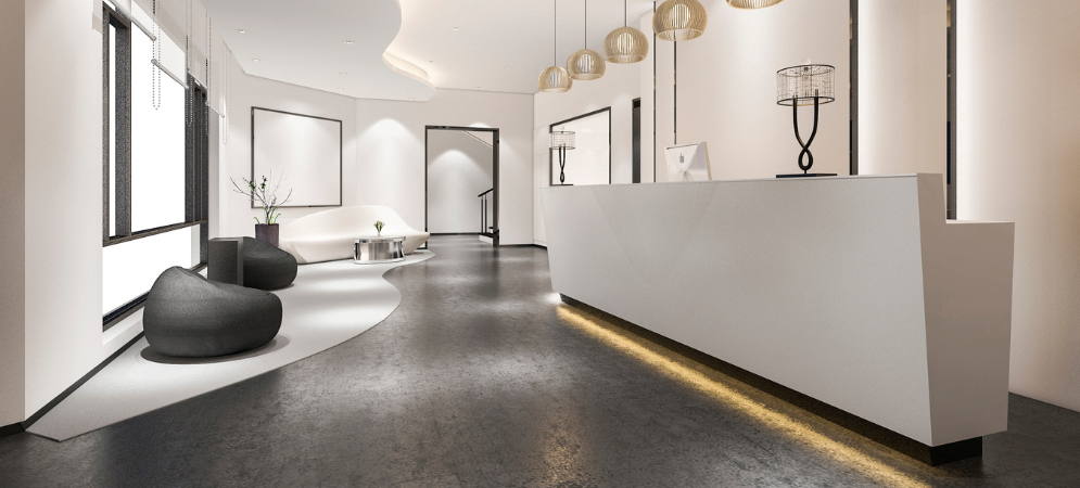A modern Dubai office after an Office fit out by Deco Wood, featuring ergonomic desks, collaborative zones, and ambient lighting.